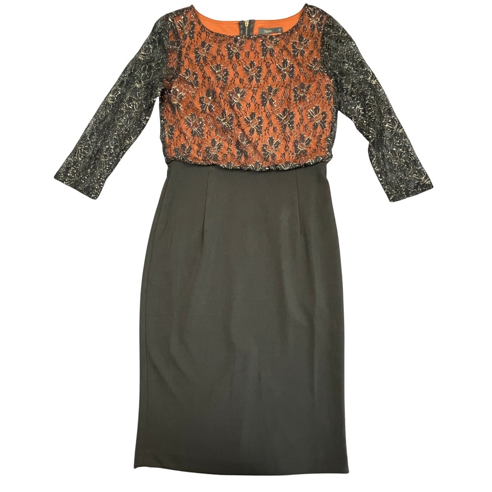 THML Metallic Gold Lace Sheath Mini Dress S Black Cocktail‎ Party Wedding Guest